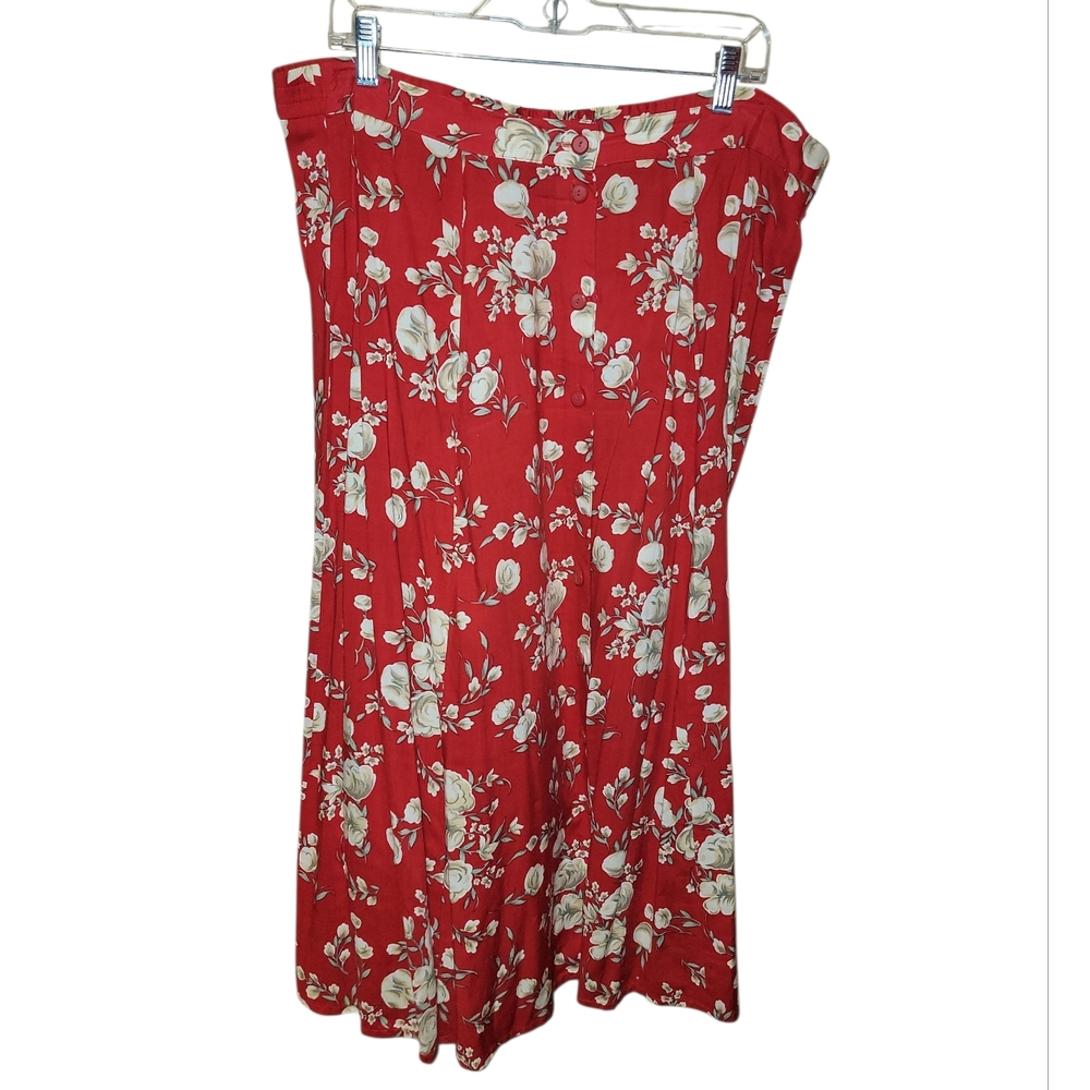 Sag Harbor Long Skirt With Buttons All The Way Down The Front Floral A-Line